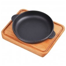 Cast iron frying pan with wooden tray "HoReCa" 14 cm