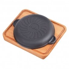 Cast iron frying pan with wooden tray "HoReCa" 14 cm
