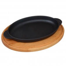 Cast iron frying pan with wooden tray "HoReCa" 22x14 cm
