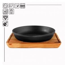 Cast iron frying pan with wooden tray "HoReCa" 20 cm