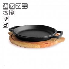 Cast iron frying pan with wooden tray "HoReCa" 28 cm