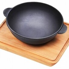 Cast iron WOK pan with wooden tray "HoReCa" 18cm