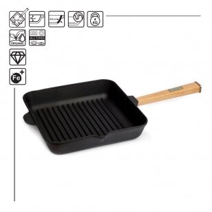 Ketaus grill keptuvė su nuimama rankena Brizoll "Optima" 28 cm Ketaus grill keptuvė su nuimama rankena Brizoll "Optima" 28 cm
