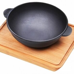 Ketaus keptuvė WOK su mediniu padėklu Brizoll "HoReCa" 18cm Ketaus keptuvė WOK su mediniu padėklu Brizoll "HoReCa" 18cm