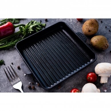Cast iron grill pan with wooden tray "HoReCa" 18x18 cm 16 Cast iron grill pan with wooden tray "HoReCa" 18x18 cm 16