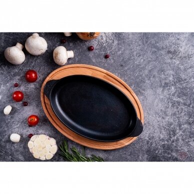 Cast iron frying pan with wooden tray "HoReCa" 18x10 cm 7