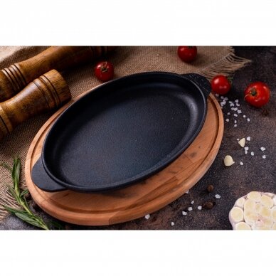 Чугунная сковорода с деревянным подносом "HoReCa" 18x10 cm 8