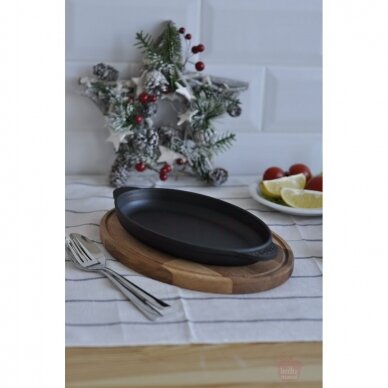 Cast iron frying pan with wooden tray "HoReCa" 18x10 cm 4
