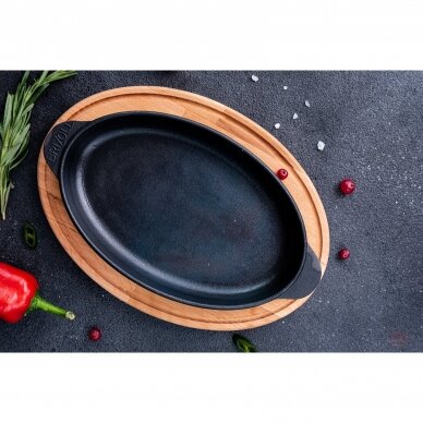 Чугунная сковорода с деревянным подносом "HoReCa" 18x10 cm 5