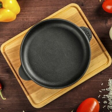 Cast iron frying pan with wooden tray "HoReCa" 14 cm 4