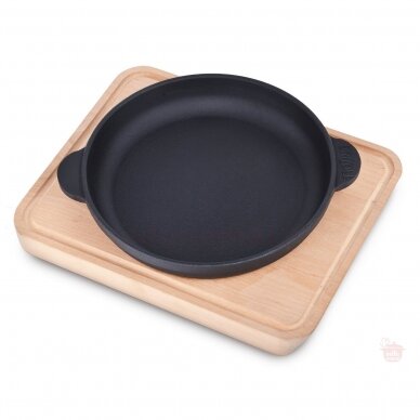Cast iron frying pan with wooden tray "HoReCa" 14 cm 15