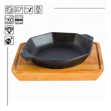Ketaus keptuvė su mediniu padėklu "HoReCa" 16 cm