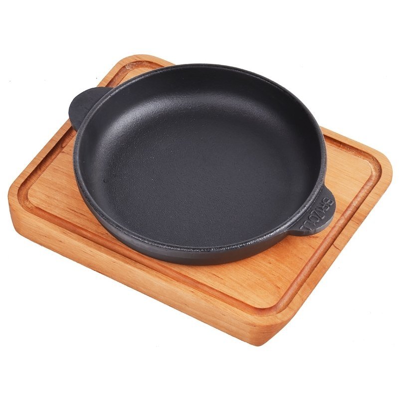 Ketaus keptuvė su mediniu padėklu "HoReCa" 14 cm