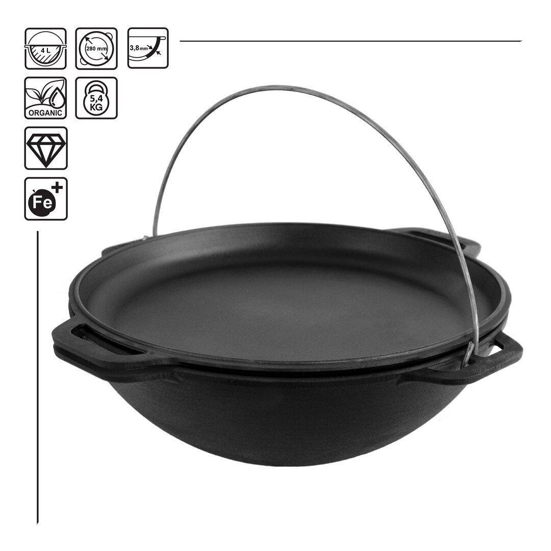 Cast-iron asian cauldron with cast-iron lid-frying pan TM "BRIZOLL" 4L "Asia" Cast-iron asian cauldron with cast-iron lid-frying pan TM "BRIZOLL" 4L "Asia"